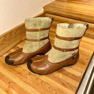 Merrell waterproof Torch Polartec green suede & brown leather winter rain boots